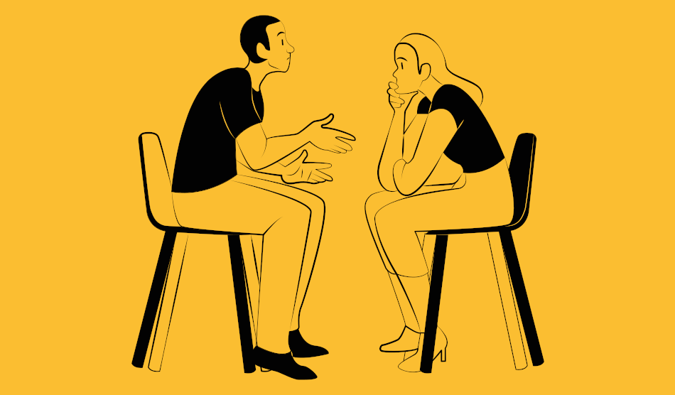 A man talking and a woman listening to him