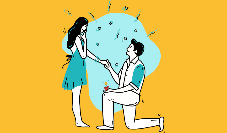 A man proposing to a woman on one knee